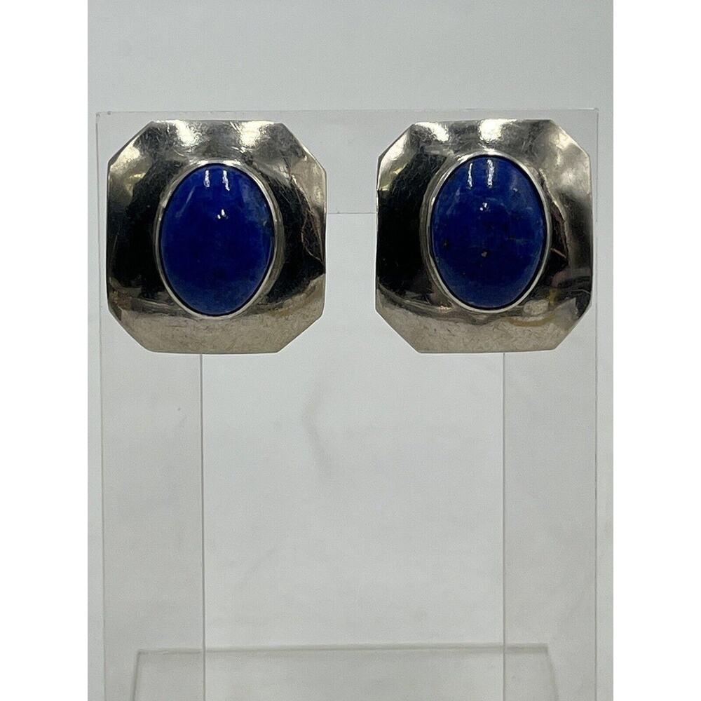 Jessie Claw Navajo Native American Signed Sterling Blue Lapis Lazuli Earrings